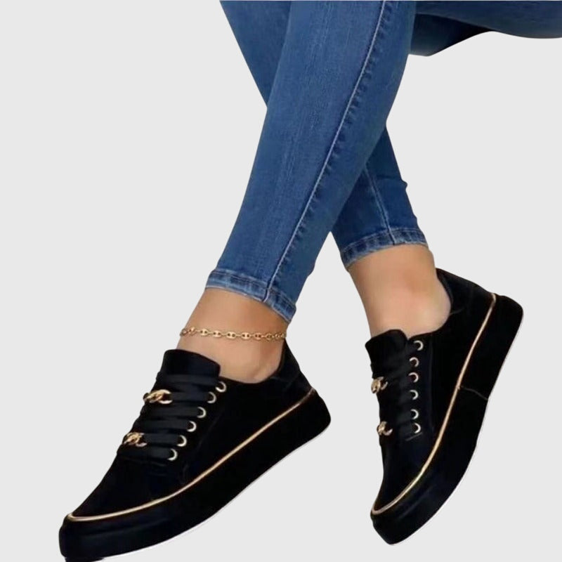 Jolie | Women's Lace-Up Sneakers | Velvet, Casual Spring | Flat