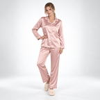 Satin Pajamas Women Two Piece Long Sleeve Collared Shirt Set