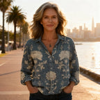Wren | Women's Cotton Blouse | Vintage Print, Long Sleeve | Summer