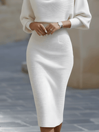 Midi Dress Womens Batwing Sleeve Crew Neck Casual Flowy Silhouette