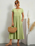 Women Casual Midi Maxi Dress with Pockets Short Sleeve