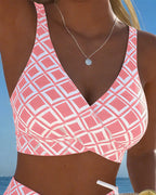 High Waist Bikini Set Women Checkered Two Piece Wireless Bra