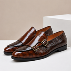 Clea | Men's Leather Loafers | Double Monk Strap, Almond Toe