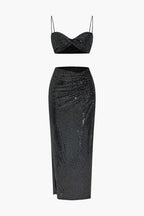 Mila | Two-Piece Skirt Set | Sequin Bustier & Maxi Skirt, Black | Formal