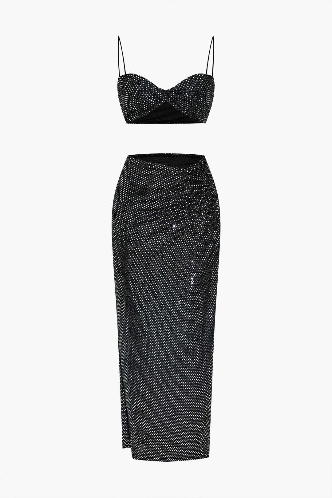 Mila | Two-Piece Skirt Set | Sequin Bustier & Maxi Skirt, Black | Formal