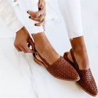 Women's Leather Sandals Handwoven Flat Open Toe Casual