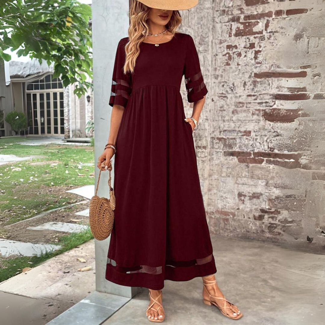 Women Midi Dress Tummy Smoothing Empire Waist