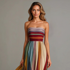 Yara | Women's Maxi Dress | Strapless, Pleated Panel Skirt | Full Length