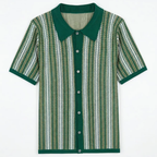Resort Wear Men Knit Polo Shirt Vertical Stripe | Embla