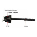 Mila | BBQ Grill Brush | 3-in-1 with Scraper & Sponge | Black