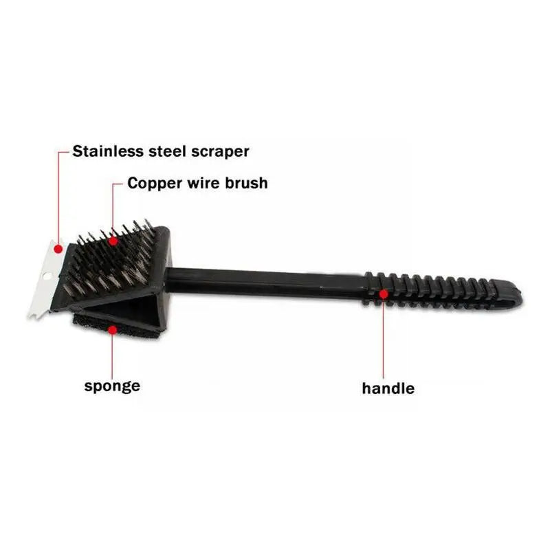 Mila | BBQ Grill Brush | 3-in-1 with Scraper & Sponge | Black