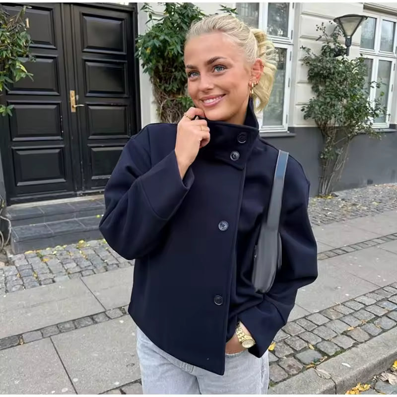 Juno | Women's Short Coat | Double-Breasted, Classic Fit | Black, Navy, Beige, Grey