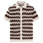 Resort Wear Men Knit Polo Shirt Vertical Stripes Camp Collar | Aria