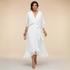 Summer Dress Women Lightweight Chiffon V Neck Flowy Silhouette