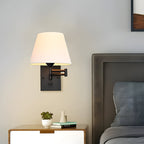 Luna | Swing Arm Wall Lamp | Plug-In, Linen Shade, Black | 1-Light