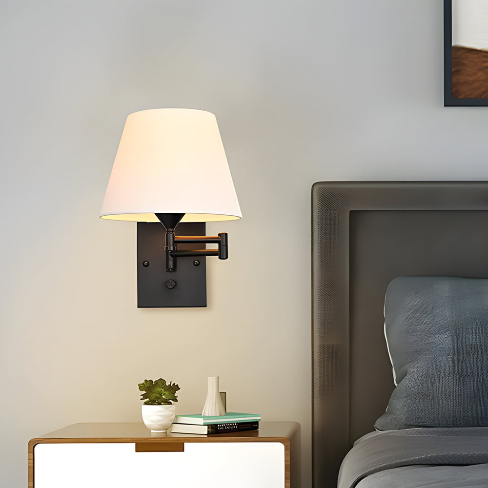Luna | Swing Arm Wall Lamp | Plug-In, Linen Shade, Black | 1-Light