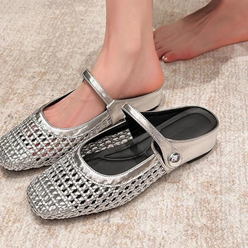 Orthopedic Mules Women Mary Jane Strap Flats Breathable Open Weave