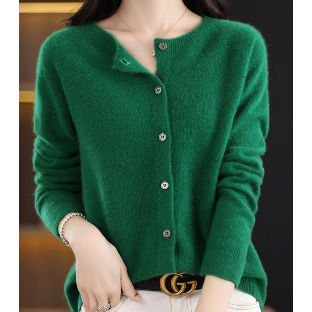 Nova | Women's Merino Wool Sweater | Round Neck, Button Placket | Slim Fit