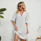 Cassia | Women V-Neck Knee Length Dress Ruffle Detail