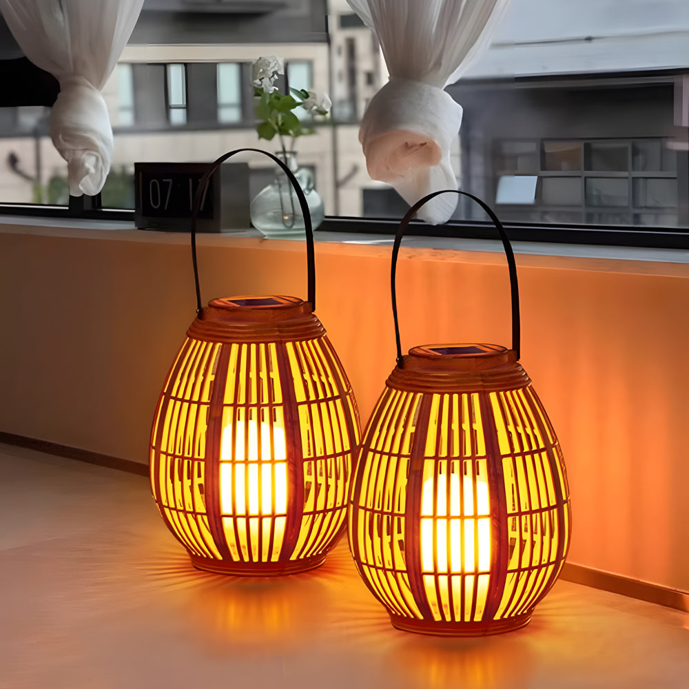 Maren | Solar Lantern Outdoor | Portable, Waterproof, Wood-Look | Warm White LED