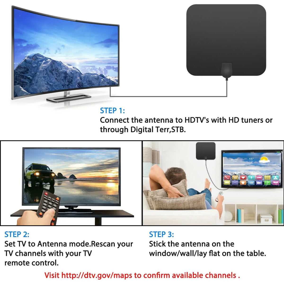 Anouk | HDTV Antenna | 300-Mile Range, Signal Booster | Black, Indoor