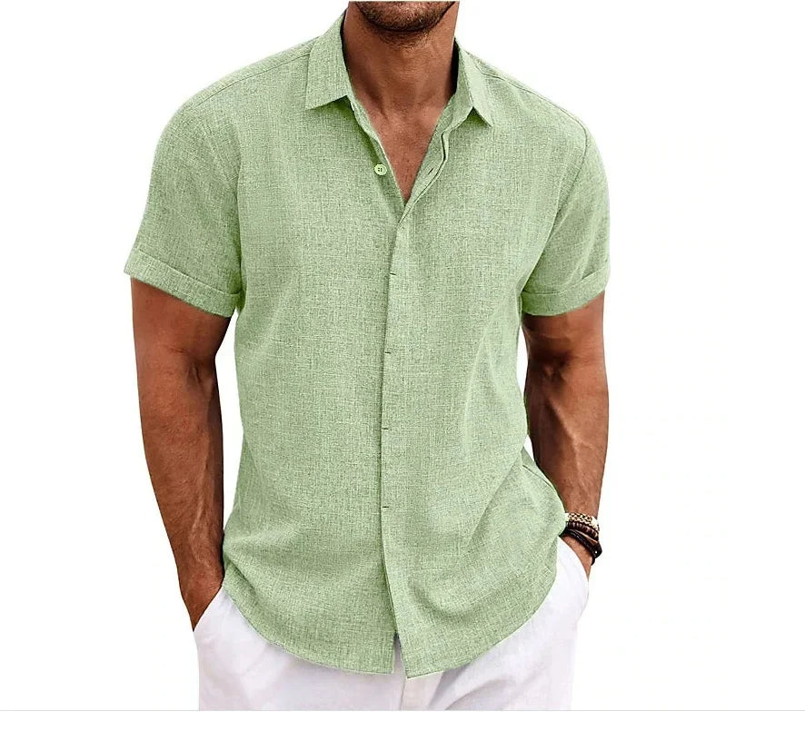 Xanthe | Men's Linen Shirt | Short Sleeve, Double Button | Lightweight Summer