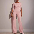 Yvaine | Women's Wide Leg Jumpsuit | Pearl Sleeve Detail, Relaxed Fit