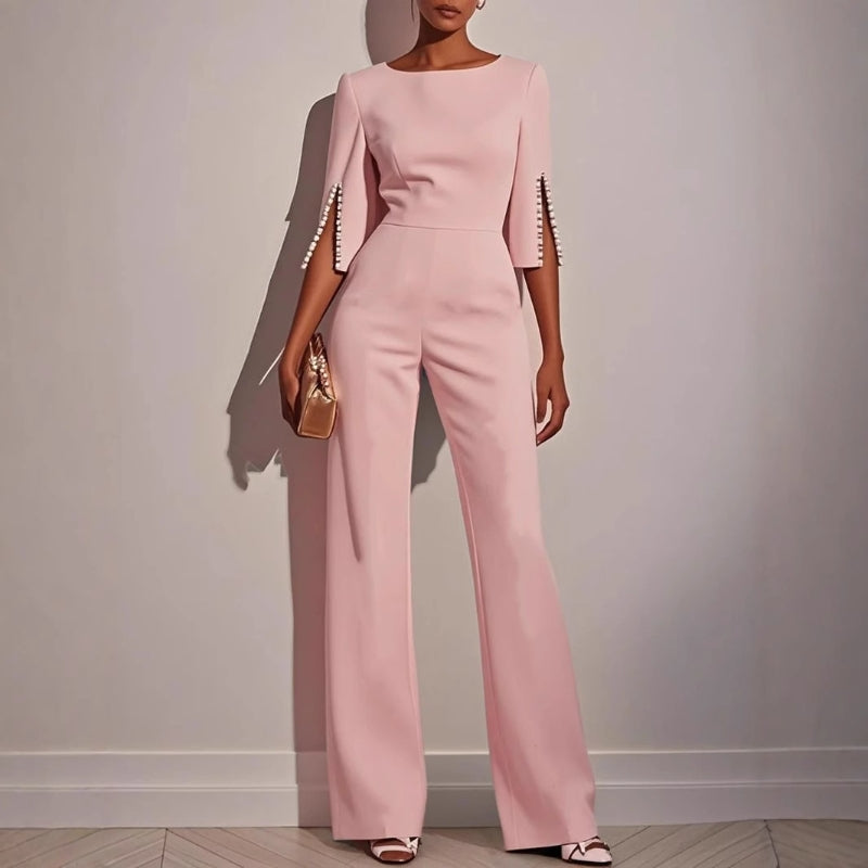 Yvaine | Women's Wide Leg Jumpsuit | Pearl Sleeve Detail, Relaxed Fit