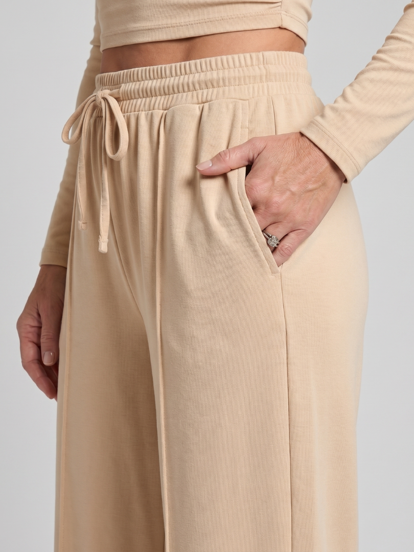 Women 2 Piece Long Sleeve Crop Top Wide Leg Pants Set
