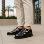 Men's Leather Sandals Slip-On with Non-Slip Sole