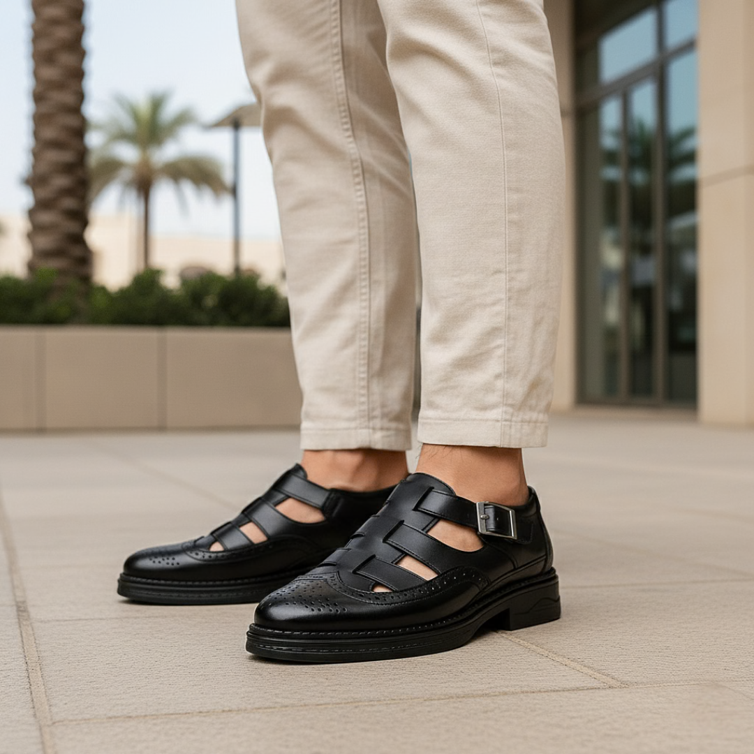 Men's Leather Sandals Slip-On with Non-Slip Sole