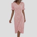 Zinnia | Women's Floral Midi Dress | V-Neck, Puff Sleeves, A-Line | Summer