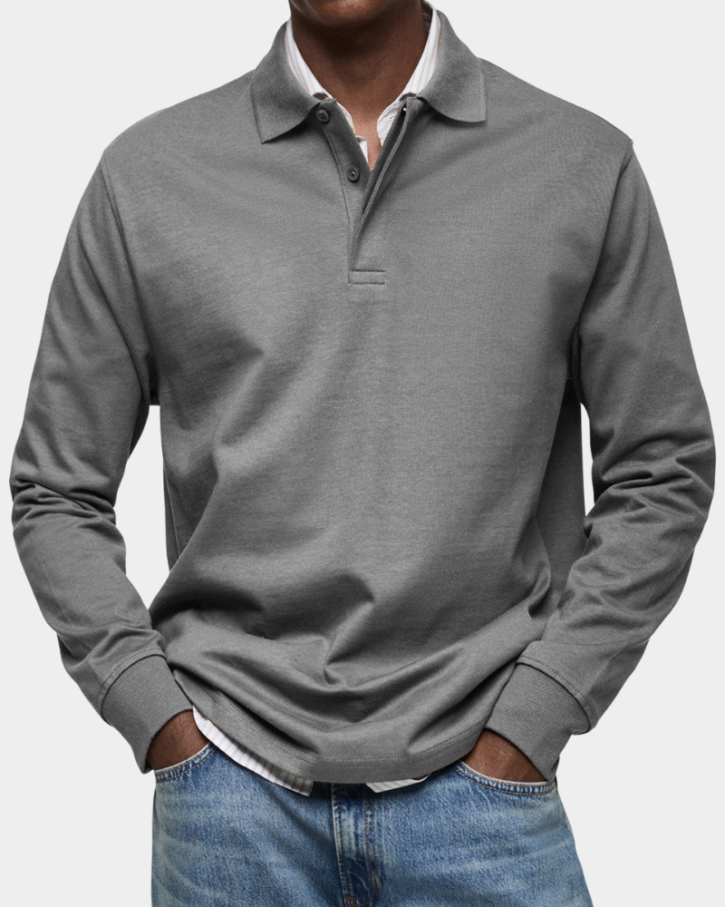 Men Polo Shirt Long Sleeve Stretch Breathable Winter Knit Top