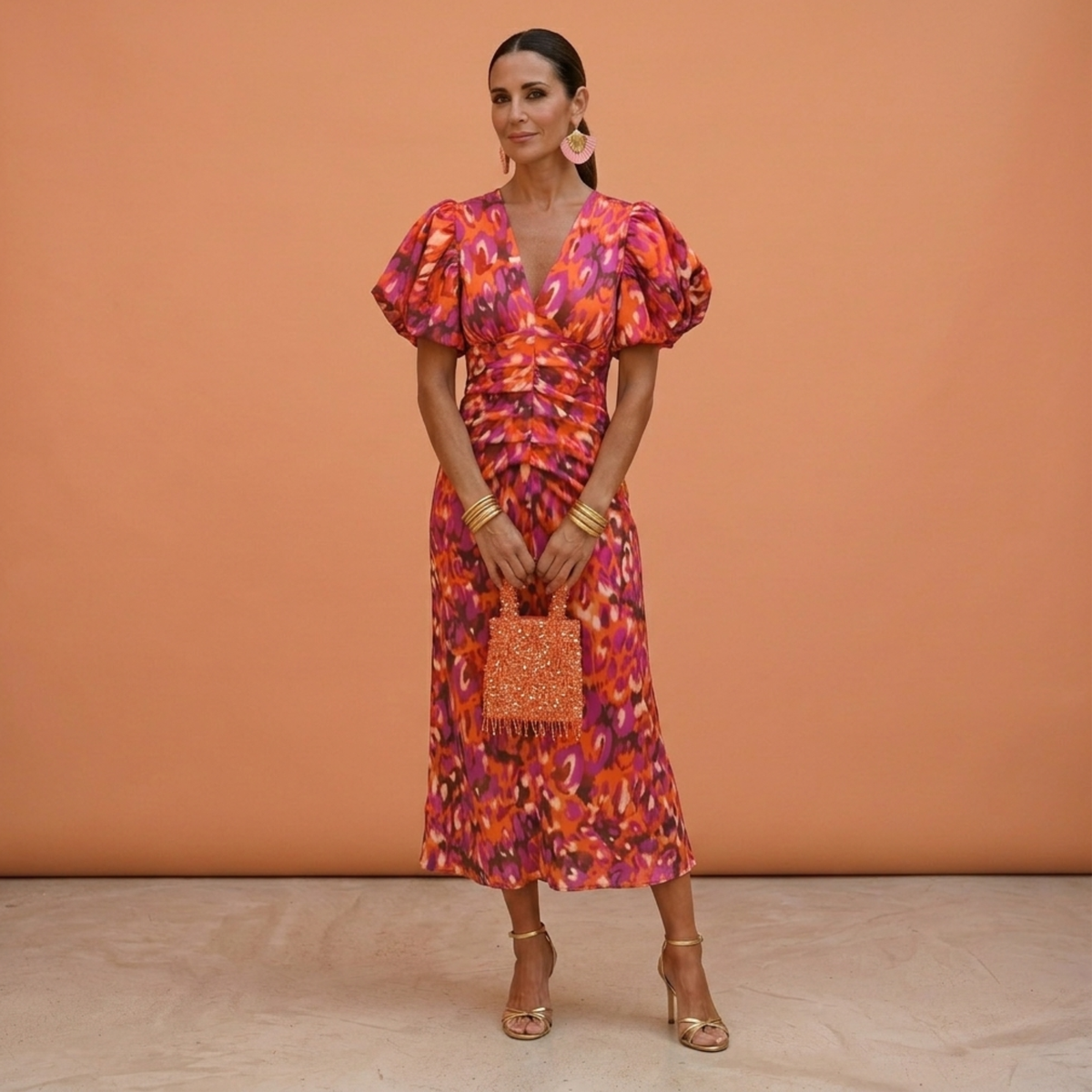 Summer Dress Women Lightweight Spring V Neck Puff Sleeve