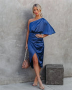 Aria | Women's Midi Dress | Asymmetric One Shoulder, Draped | Evening