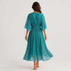 Midi Dress V Neck Wrap Waist Tie Layered Hem | Honor