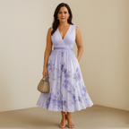 Women Flowy Midi Dress Pleated