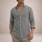Linen shirt men long sleeve lightweight breathable casual
