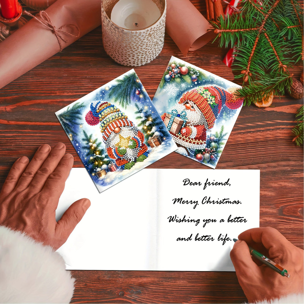 Odette | Diamond Painting Christmas Cards | DIY Greeting Set | 12pcs, Santa