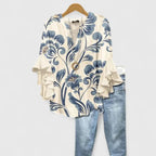 Women Floral Blouse Ruffled Sleeves V Neck