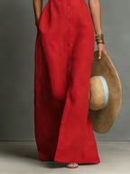 Shirt Dress Women Linen Blend Sleeveless Maxi Collared | Perla