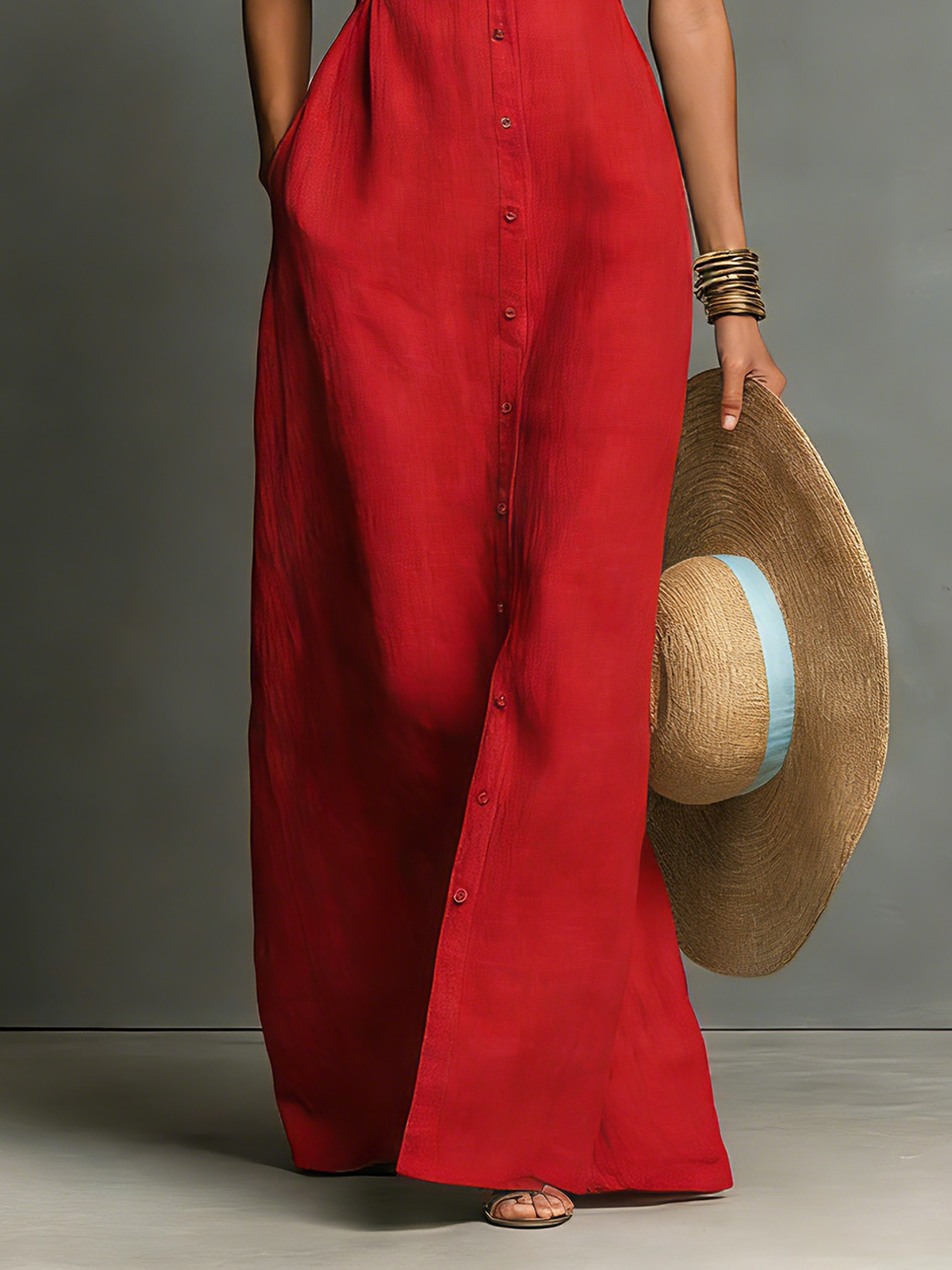 Shirt Dress Women Linen Blend Sleeveless Maxi Collared | Perla