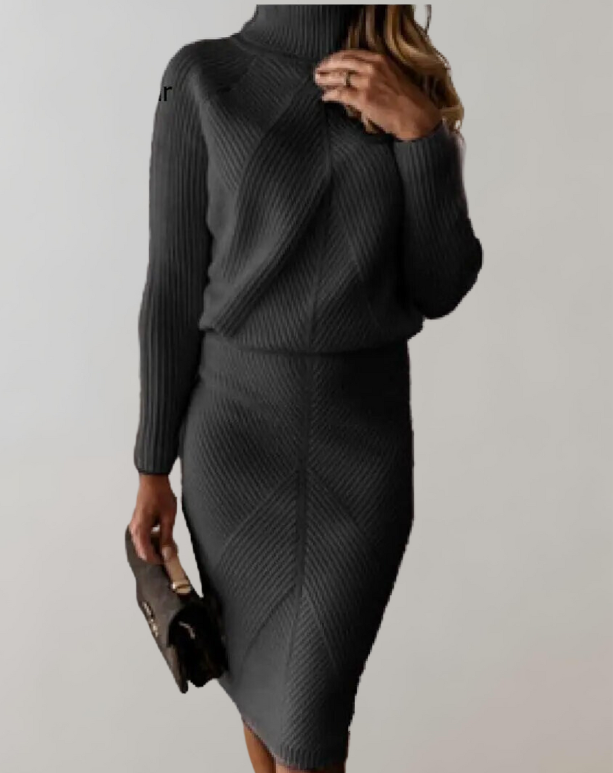 Women 2 Piece Knit Turtleneck Sweater Slim Skirt Set