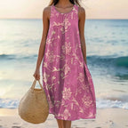 Yara | Midi Dress | Floral Cotton, Sleeveless Oversized | Deep Pockets