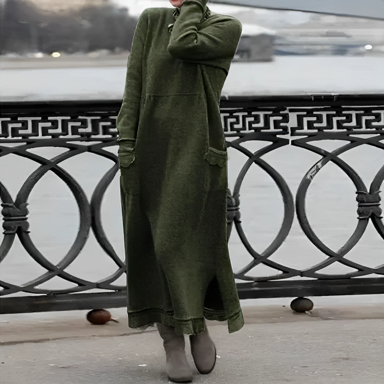 Women's Winter Dress | Knit, Midi Length, Pockets | Kira