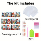 Wren | Diamond Painting Christmas Cards | DIY Set, 12 Pieces | Santa Claus Theme