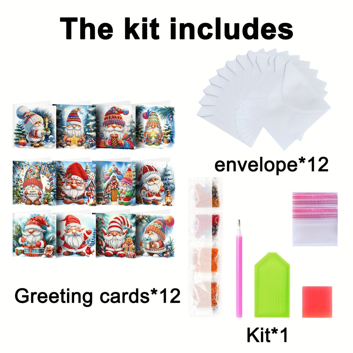 Diamond painting Christmas cards 12 piece Santa greeting set