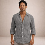 Linen shirt men long sleeve lightweight breathable casual