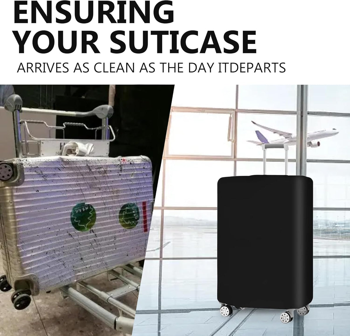 Reva | Luggage Cover Set | 3-Piece, Stretchable, Anti-Tear, Black | S M L