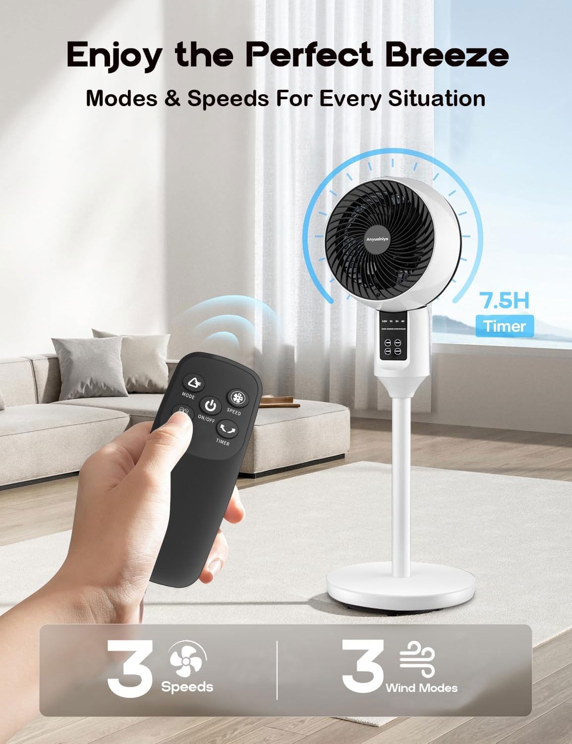 Xanthe | Pedestal Fan | 3D Oscillation, Adjustable Height, Ultra-Quiet | White
